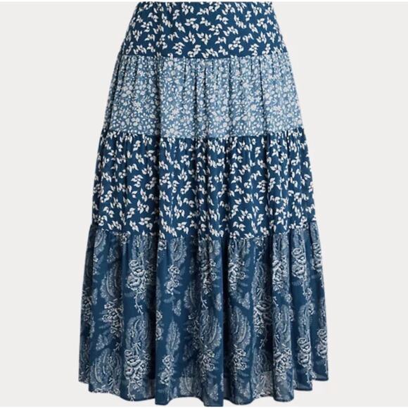 Ralph Lauren Patchwork Floral Voile Tiered Skirt — Size 2 - Boho Chic - Picture 1 of 8